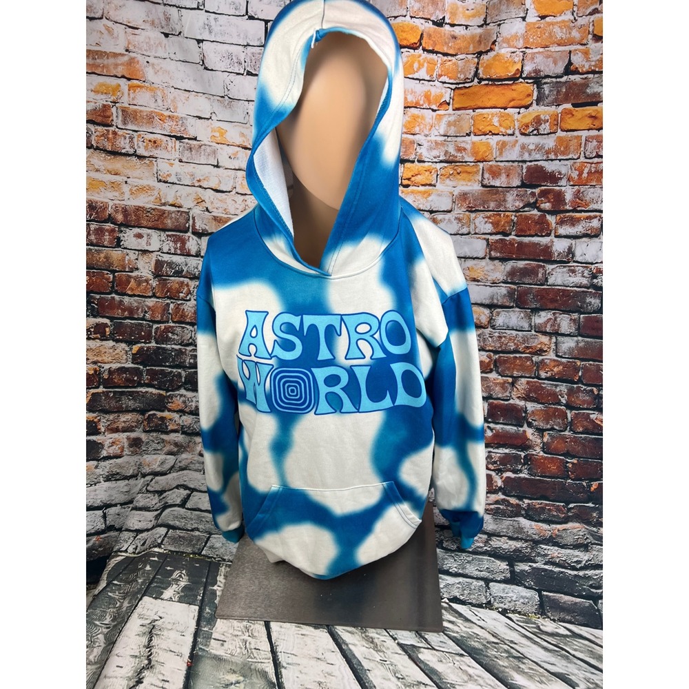 Astroworld Tie Dye Hoodie Blue White Travis Scott Tour Sweatshirt Medium Tour - Picture 2 of 6